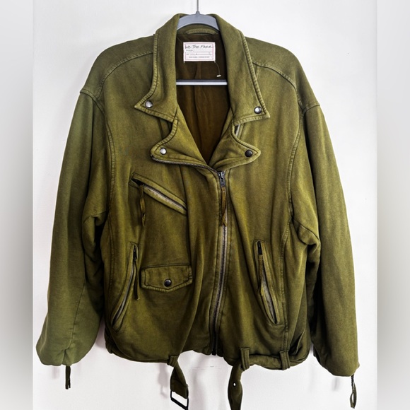 We The Free Moto Jacket Knit Green Size L We The Free Moto Jacket Knit Green Size L